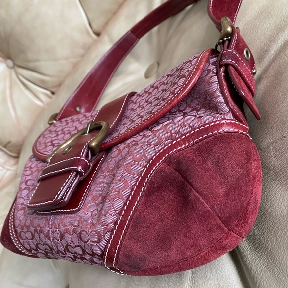 Vintage Coach Soho Signature Shoulder Bag Burgundy Jacquard Suede 6818 - Picture 4 of 15